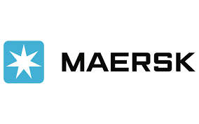 Maersk logo with a light blue rectangle featuring a white star on the left and the word