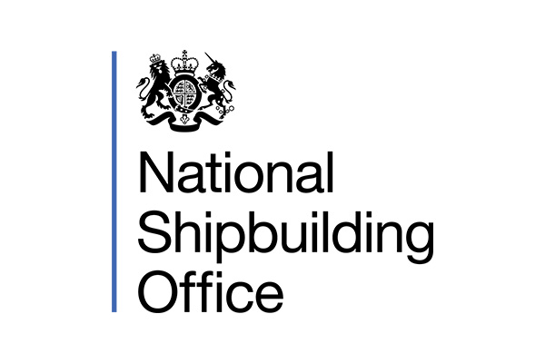 Logo of the National Shipbuilding Office featuring a black lion and unicorn crest, with the text