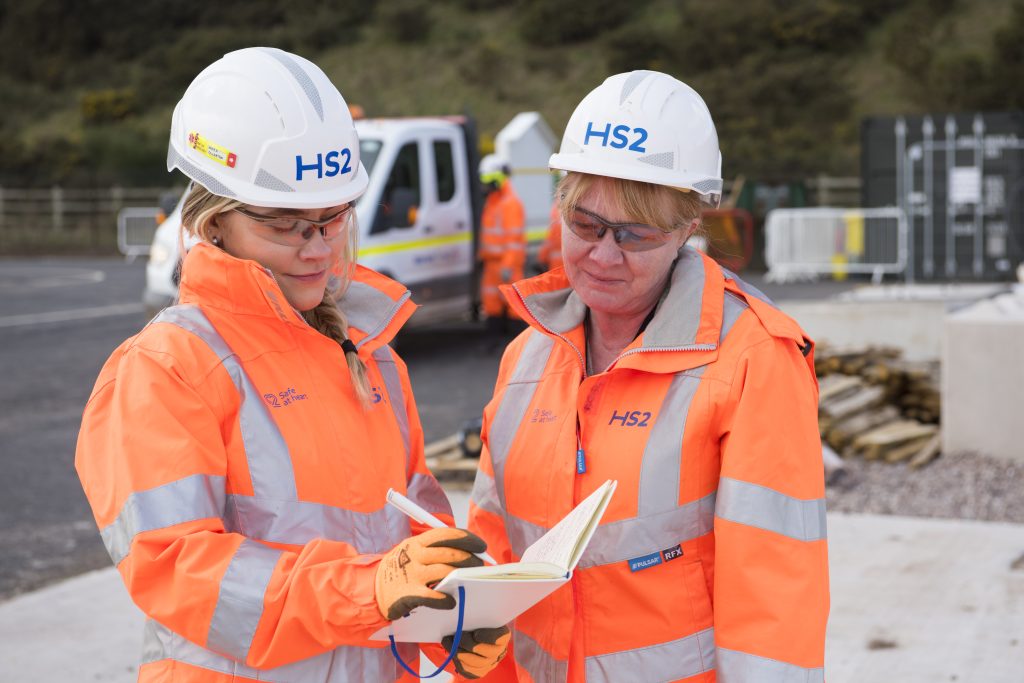 Female engineers taking notes at Cappers Lane, March 2022