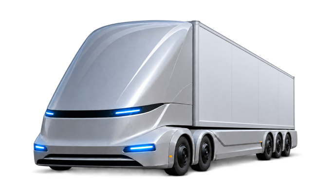 a concept design for a silver autonomous truck.